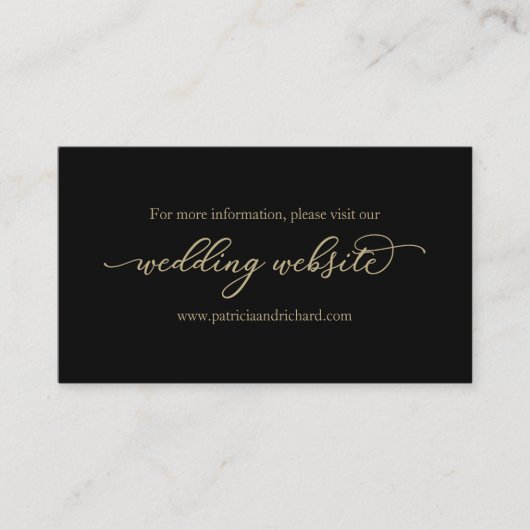 Carte De Visite Site de mariage noir calligraphié or (Devant)