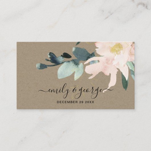 CARTE DE VISITE SITE MARIAGE DE BUNCH FLORAL KRAFT RUSTIQUE BLUSH (Devant)