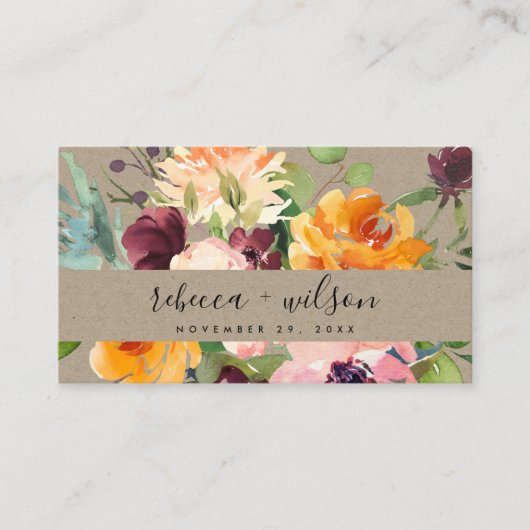 CARTE DE VISITE SITE MARIAGE DE KRAFT YELLOW ORANGE FLORA BUNCH (Devant)