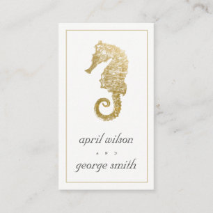 CARTE DE VISITE SITE MARIAGE ELEGANT GOLD FOIL NAVY SEAHORSE
