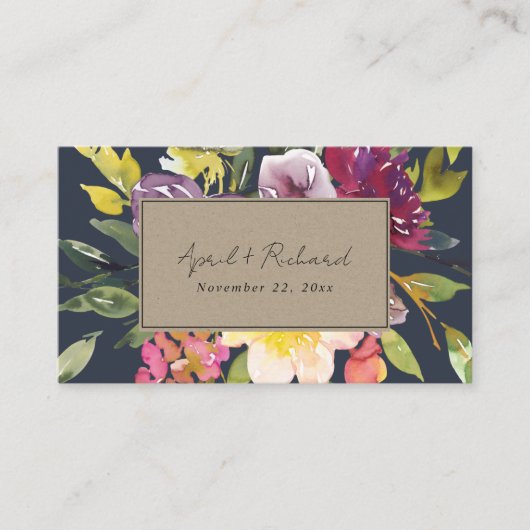 CARTE DE VISITE SITE MARIAGE FLORAL DE KRAFT YELLOW NAVY BURGUNDY (Devant)