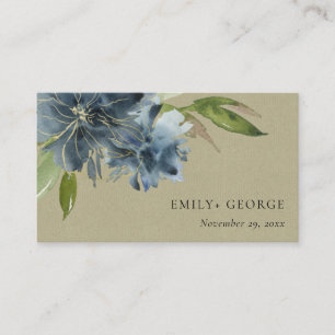 CARTE DE VISITE SITE MARIAGE FLORAL KRAFT BLUE GREEN OR