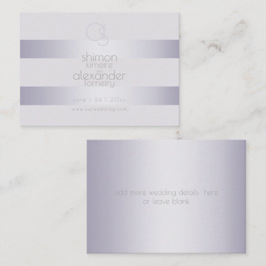 Carte De Visite Site mariage | Monogramme Violet Frappe Shimmer (Devant / Derrière)