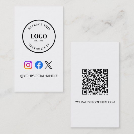 Carte De Visite Site web de code QR Logo personnalisé Réseaux soci (Devant / Derrière)
