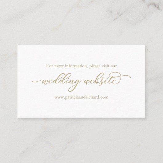 Carte De Visite Site Web de Mariage à Calligraphie Dorée Élégante (Devant)