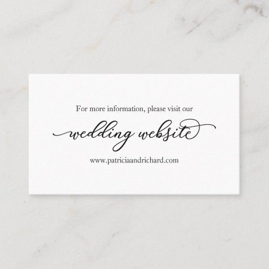 Carte De Visite Site Web de Mariage à Calligraphie Élégante (Devant)
