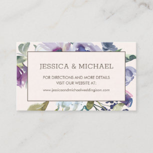 Carte De Visite Site Web de Mariage Bohème Floral Poussiéreux Bleu