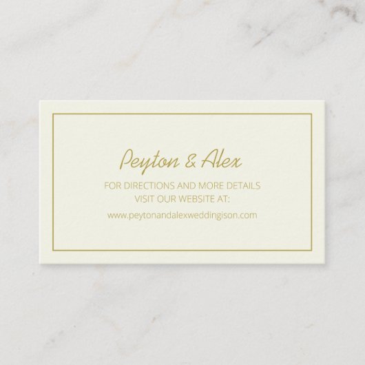 Carte De Visite Site Web de Mariage Crème et Or (Devant)