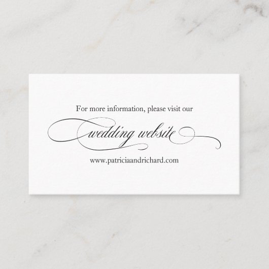 Carte De Visite Site Web de Mariage Élégant Script Noir (Devant)