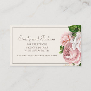 Carte De Visite Site Web de Mariage Floral Rose Pâle Élégant