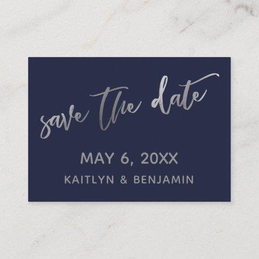 Carte De Visite Site Web des Mariages Silver & Navy & Save the Dat (Dos)