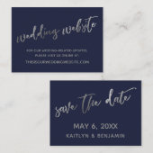 Carte De Visite Site Web des Mariages Silver & Navy & Save the Dat (Devant / Derrière)