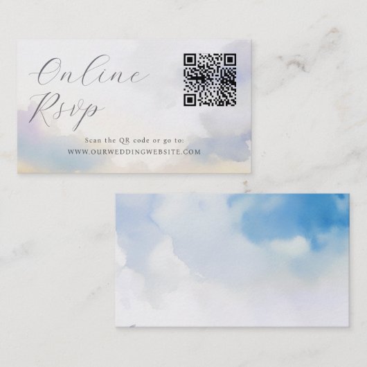 Carte De Visite Site Web mariage en ligne RSVP QR Code nuages (Devant / Derrière)