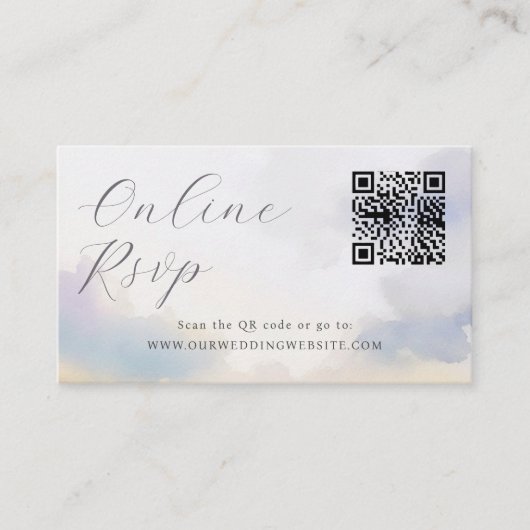 Carte De Visite Site Web mariage en ligne RSVP QR Code nuages (Devant)