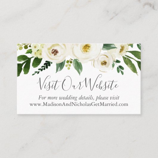 Carte De Visite Site Web Mariage vert Fleur blanche Insérer des ca (Devant)