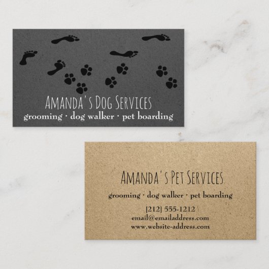 Carte De Visite Sitter Chien Rustique Services pour animaux de com (Devant / Derrière)