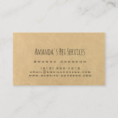 Carte De Visite Sitter Chien Rustique Services pour animaux de com (Dos)