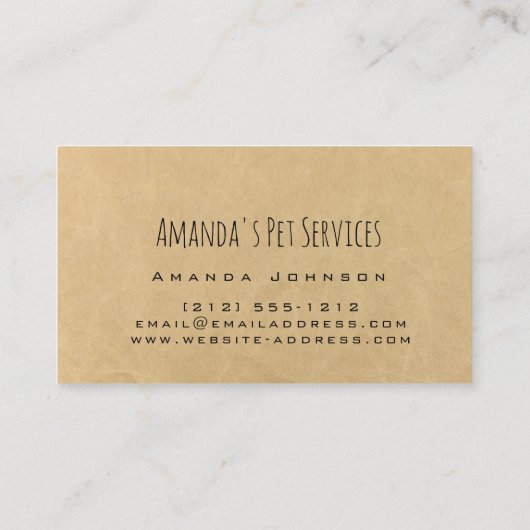 Carte De Visite Sitter Chien Rustique Services pour animaux de com (Dos)