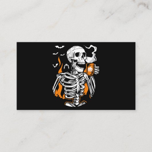 Carte De Visite Skeleton Boire Café Lover Funny Boo Halloween Co (Devant)
