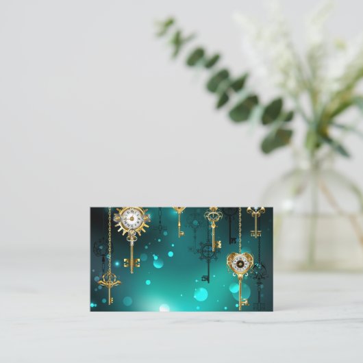 Carte De Visite Skeleton Keys on Green Background (Debout devant)