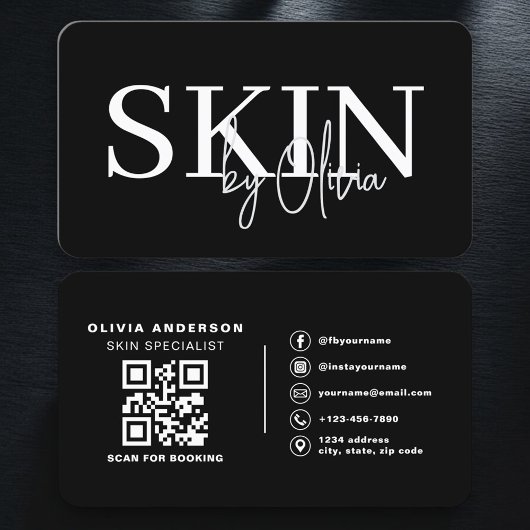 Carte De Visite Skin Care QR Code  Black White