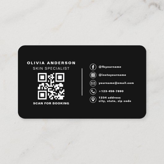 Carte De Visite Skin Care QR Code  Black White (Dos)