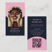 Carte De Visite Skincare Arch Photo QR Code rose et marine (Devant / Derrière)