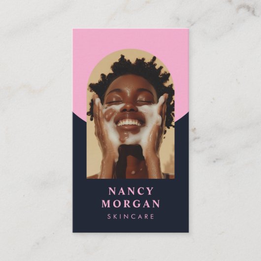 Carte De Visite Skincare Arch Photo QR Code rose et marine (Devant)