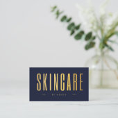 Carte De Visite Skincare Marine Et Gold QR Code & Logo (Debout devant)
