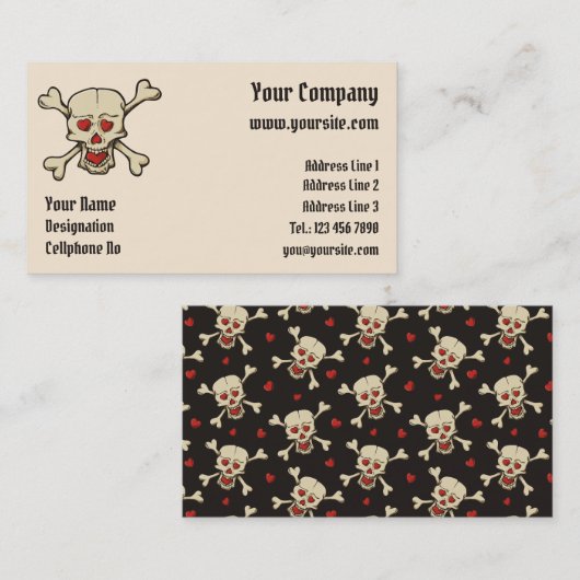 Carte De Visite Skull with Hearts (Devant / Derrière)