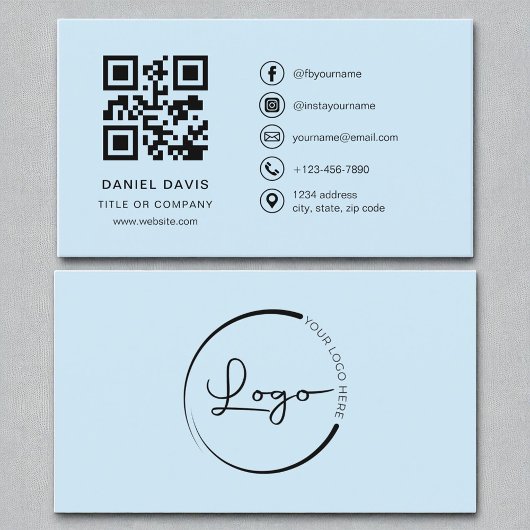 Carte De Visite Sky Blue Professional Company Logo Code QR
