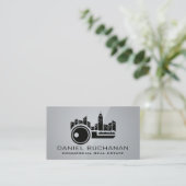 Carte De Visite Skyline City Scape | Logo de clé | Immobilier (Debout devant)