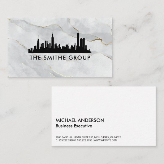 Carte De Visite Skyline Ville Immobilier | Marbre (Devant / Derrière)