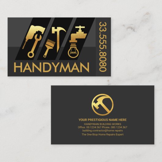 Carte De Visite Slanting Gold Home Handyman Tools (Devant / Derrière)