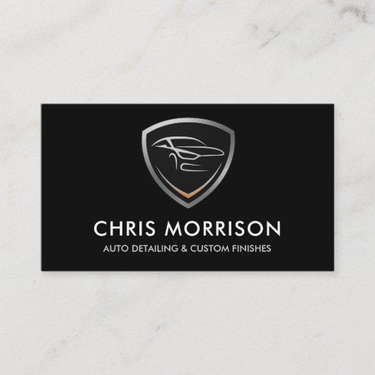 Carte De Visite Sleek Car Detail Shield QR Code Professionnel (Devant)