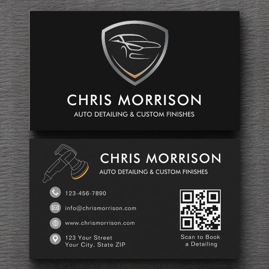 Carte De Visite Sleek Car Detail Shield QR Code Professionnel