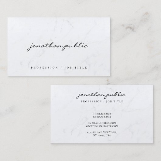 Carte De Visite Sleek Marble Template Calligraphy Script Luxury (Devant / Derrière)