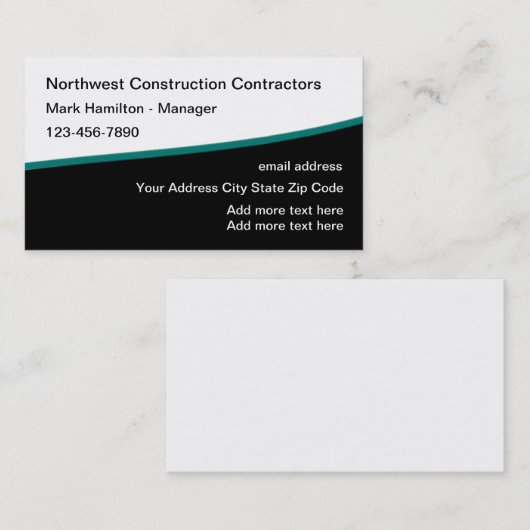 Carte De Visite Sleek Modern Construction Service (Devant / Derrière)