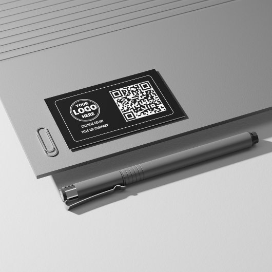 Carte De Visite Sleek QR Code Business Logo : Black Modern