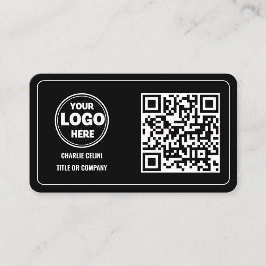 Carte De Visite Sleek QR Code Business Logo : Black Modern (Devant)