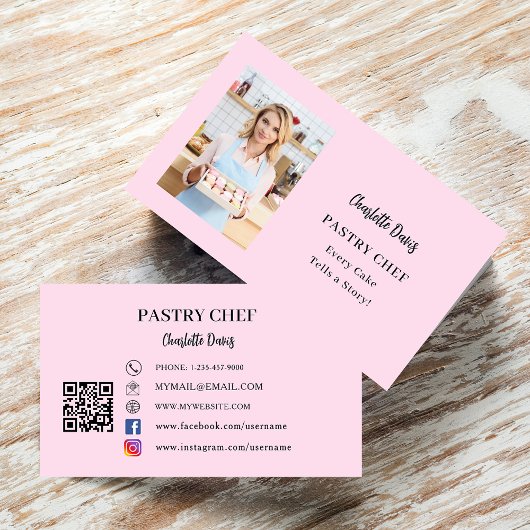 Carte De Visite slogan de photo rose du chef pâtissier amour code
