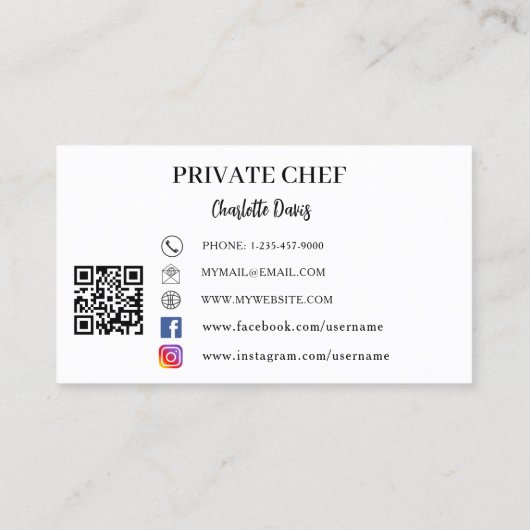 Carte De Visite slogan photo du chef privé code QR (Dos)