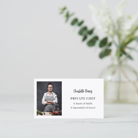 Carte De Visite slogan photo du chef privé code QR (Debout devant)