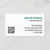 Carte De Visite Slogan vert Votre logo ici Code QR modifiable (Dos)