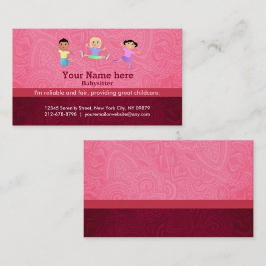 Carte De Visite Slogans de babysitter (Devant / Derrière)