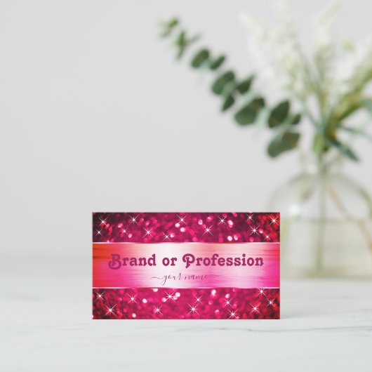 Carte De Visite Smart Girly Parties scintillant rose Étoiles lumin (Debout devant)