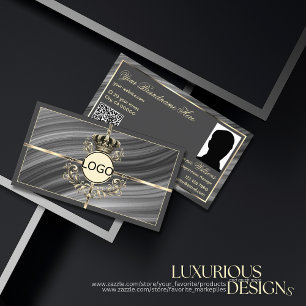 Carte De Visite Smart Royal Gris Or Couronne Logo Photo et Code QR