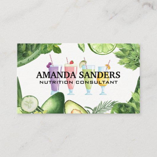 Carte De Visite Smoothie Boissons | Légumes Feuille verts (Devant)