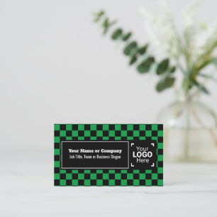 Carte De Visite Snazzy Green / Black À damiers Propre Texte, QR, L