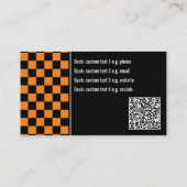 Carte De Visite Snazzy Orange / Black À damiers Propre Texte, QR, (Dos)